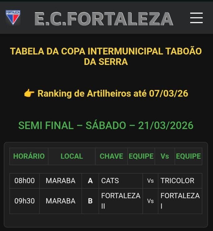 Semi Final da Copa Intermunicipal Taboão da Serra - Sábado - 21/03/26.