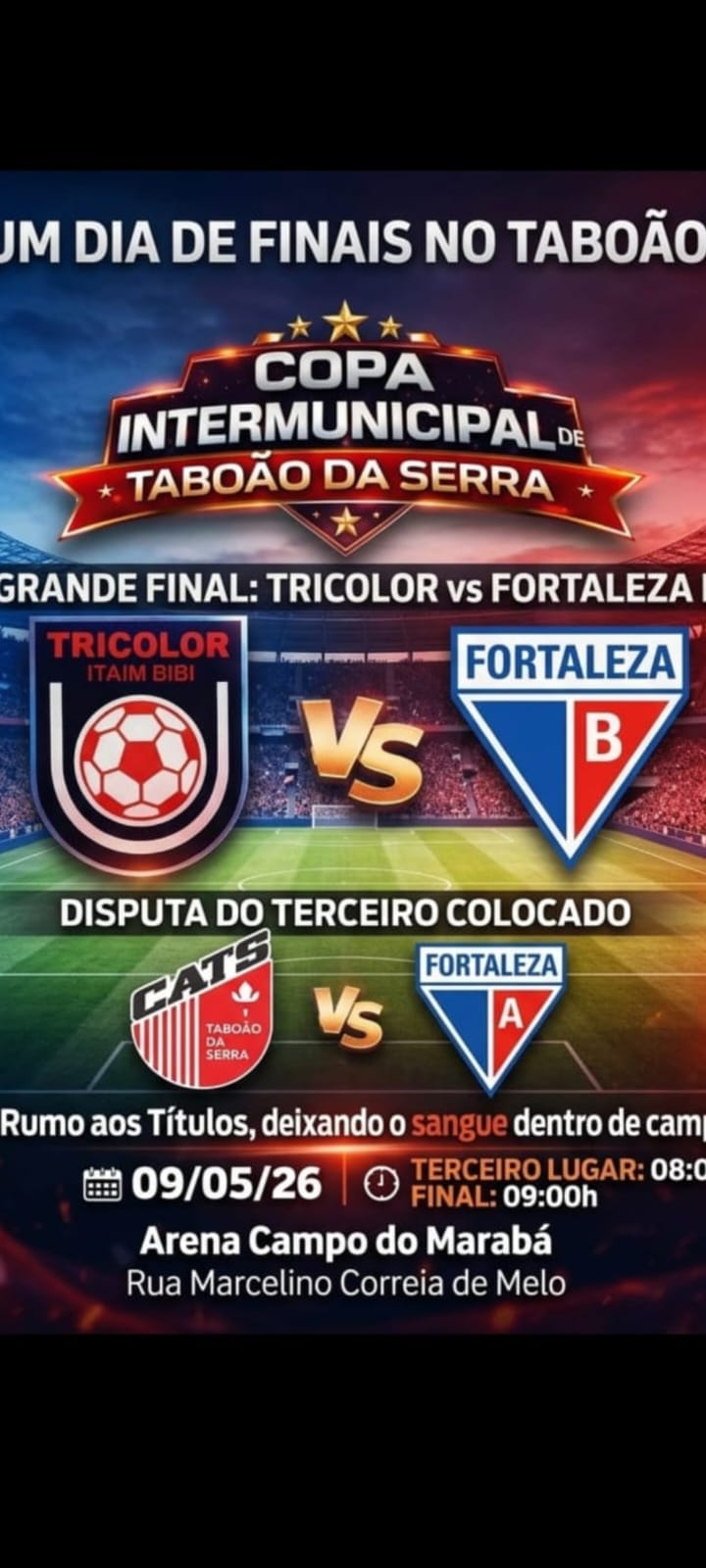 Grande Final da Copa Taboão da Serra 60+, sábado 09/05/26 na Arena Maraba.